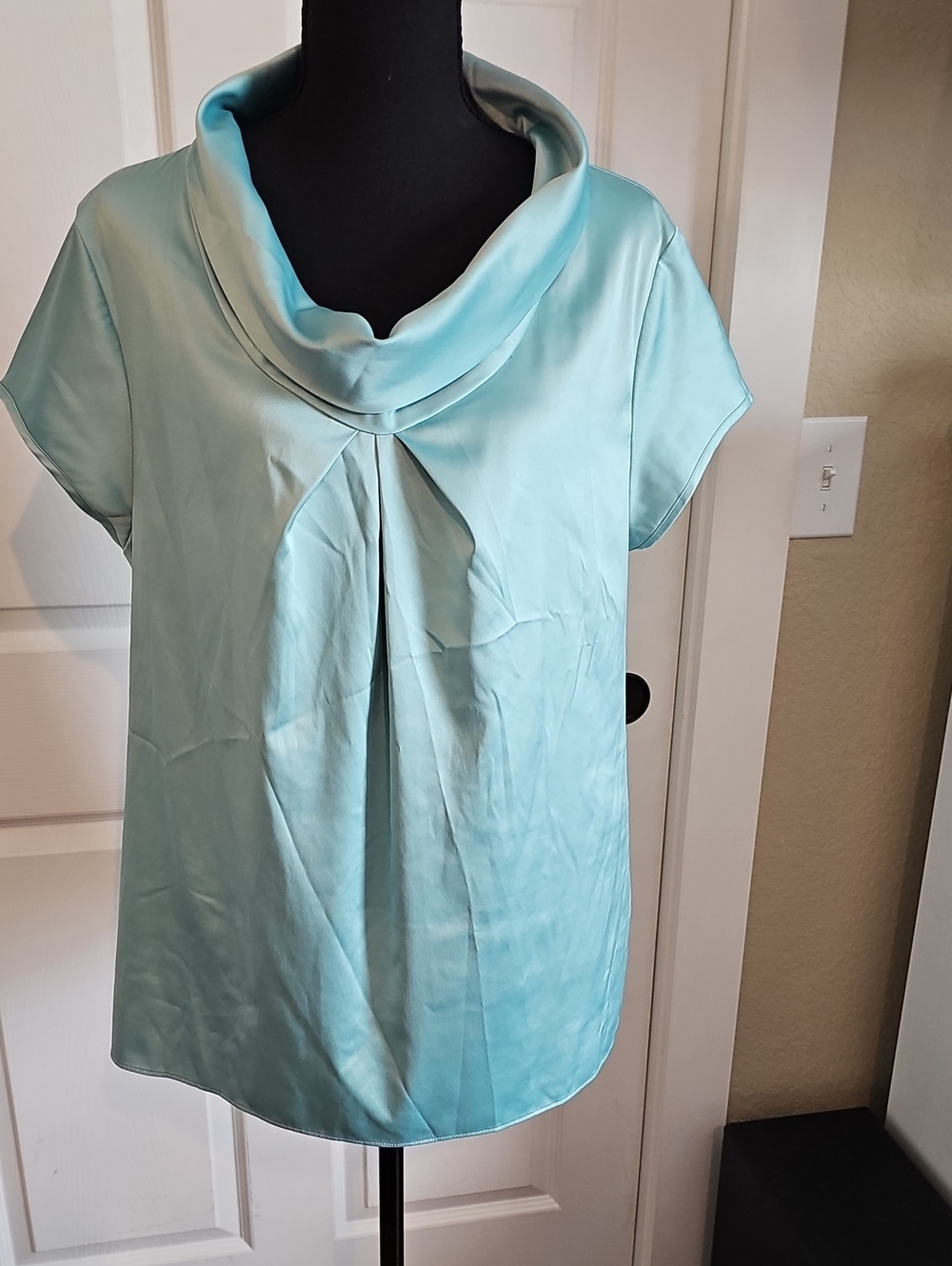 The Limited Aqua Cowl Neck Blouse with Front Pleat